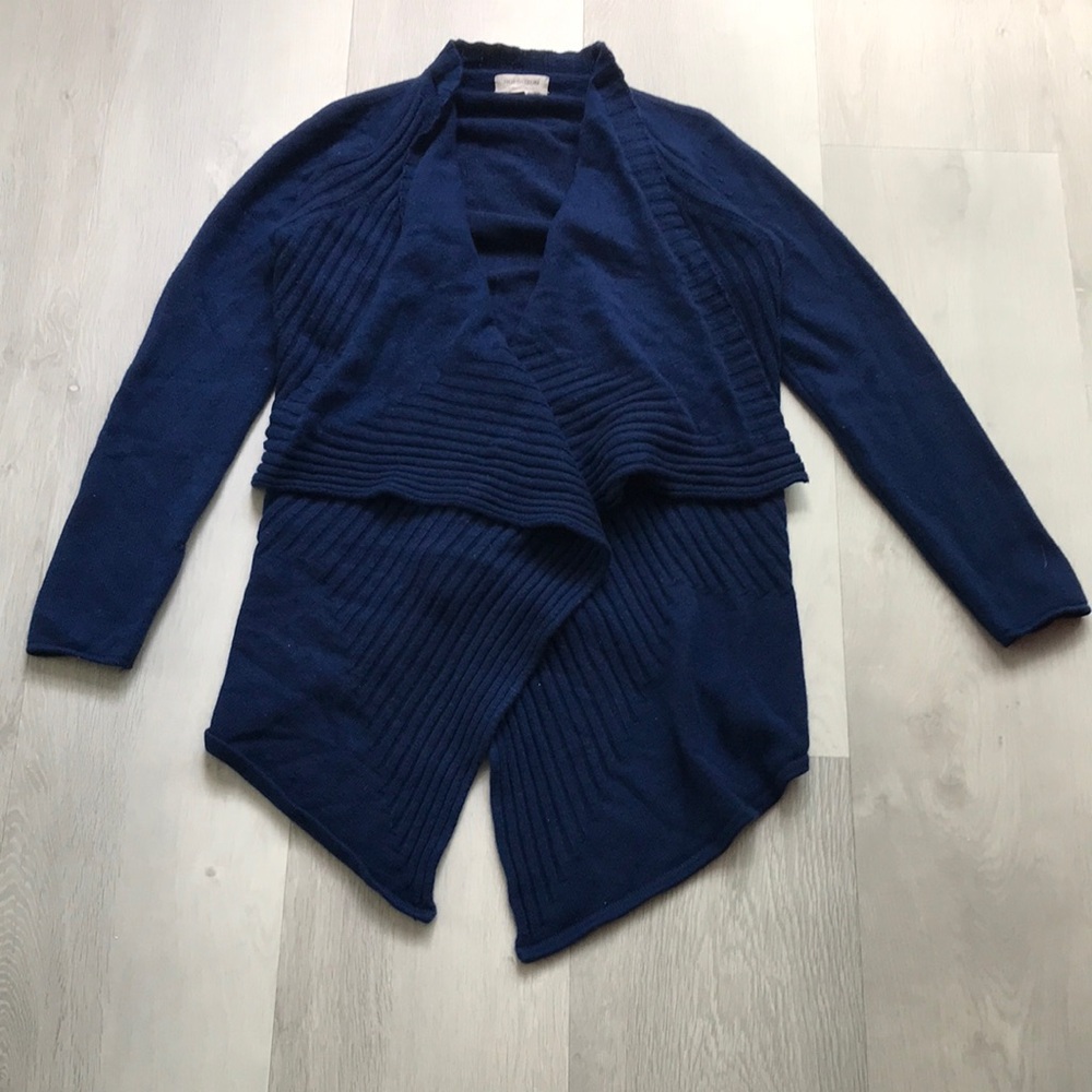 NORDSTROM 100% CASHMERE BLUE WATERFALL OPEN LONG SLEEVE SWEATER WOMENS MEDIUM